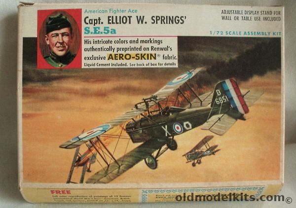 Renwal 1/72 Capt. Elliot W. Springs SE-5A Scout with Aeroskin Fabric, 262-69 plastic model kit
